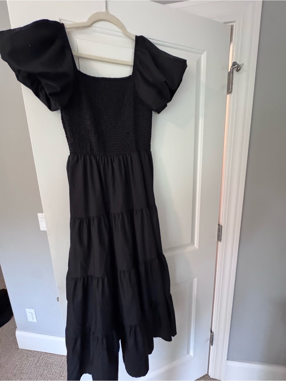 Black Puff-Sleeve Tiered Maxi Dress - Classic Women's Dress, size small